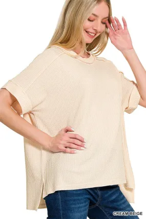 Going Strong Cream Beige Corded Raw Edge Top