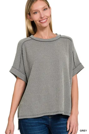 Going Strong Grey Corded Raw Edge Top