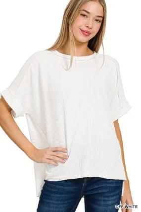 Going Strong Off White Corded Raw Edge Top