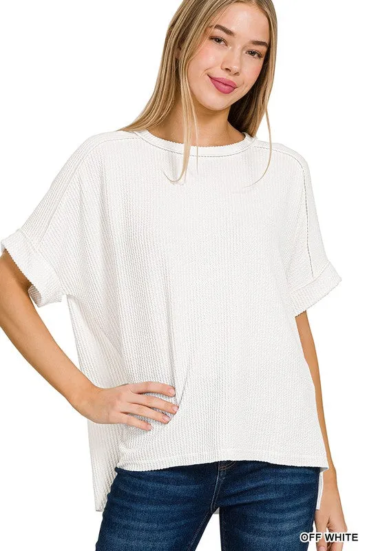 Going Strong Off White Corded Raw Edge Top