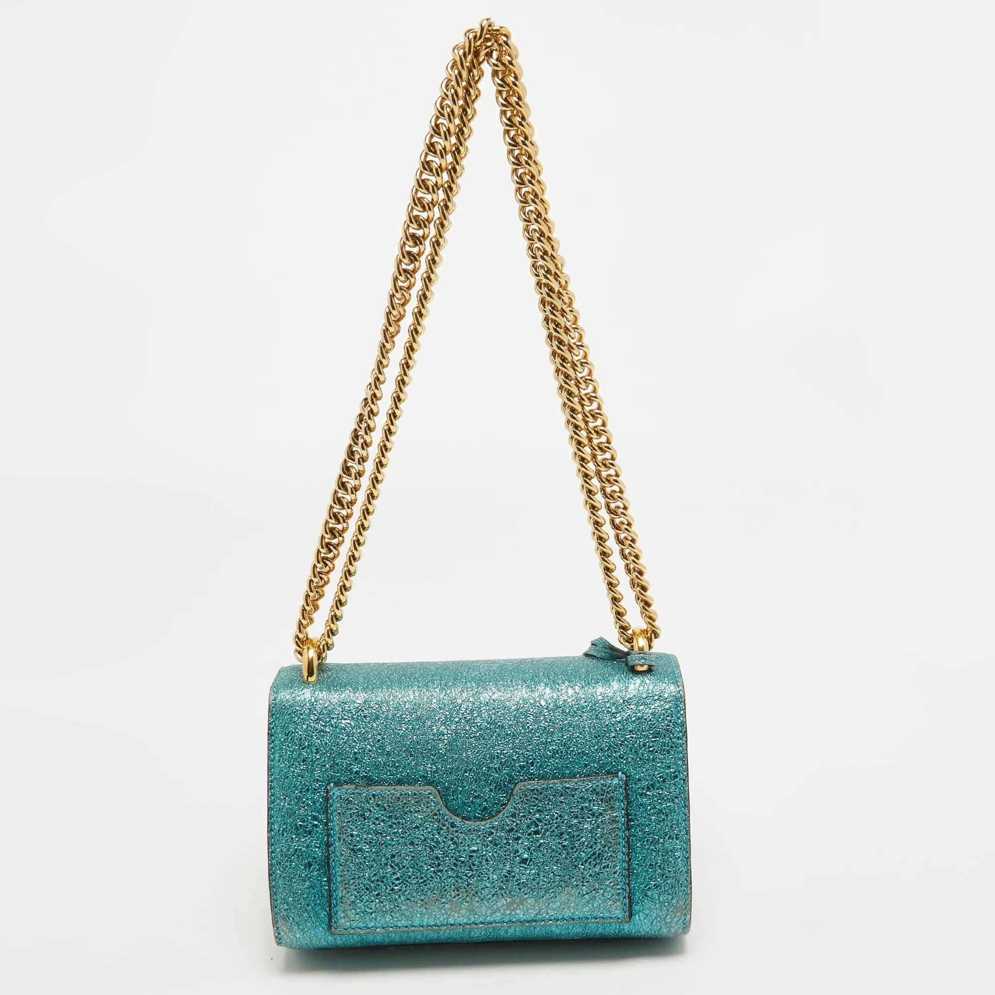 Gucci Metallic Teal Crinkled Leather Small Padlock Shoulder Bag
