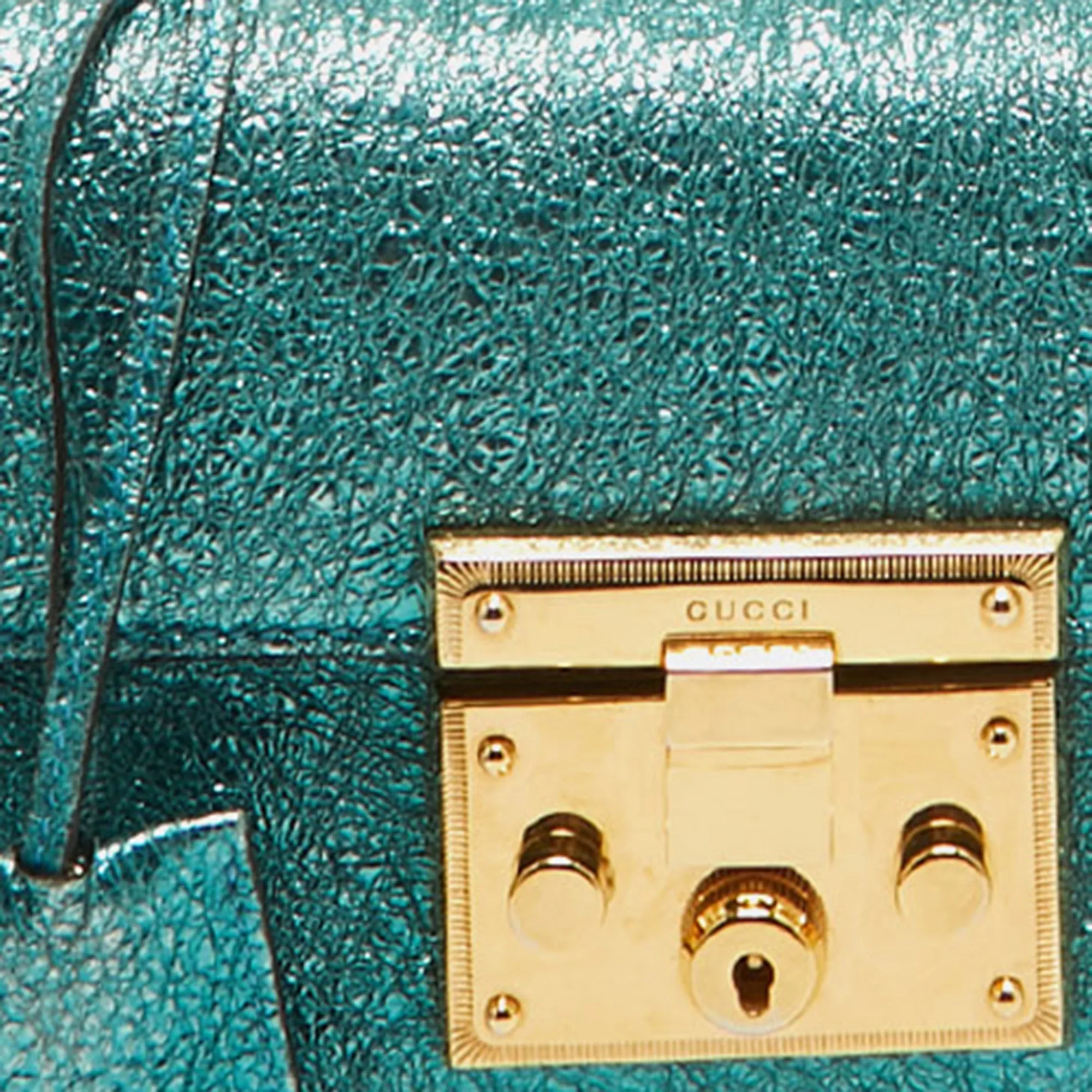 Gucci Metallic Teal Crinkled Leather Small Padlock Shoulder Bag