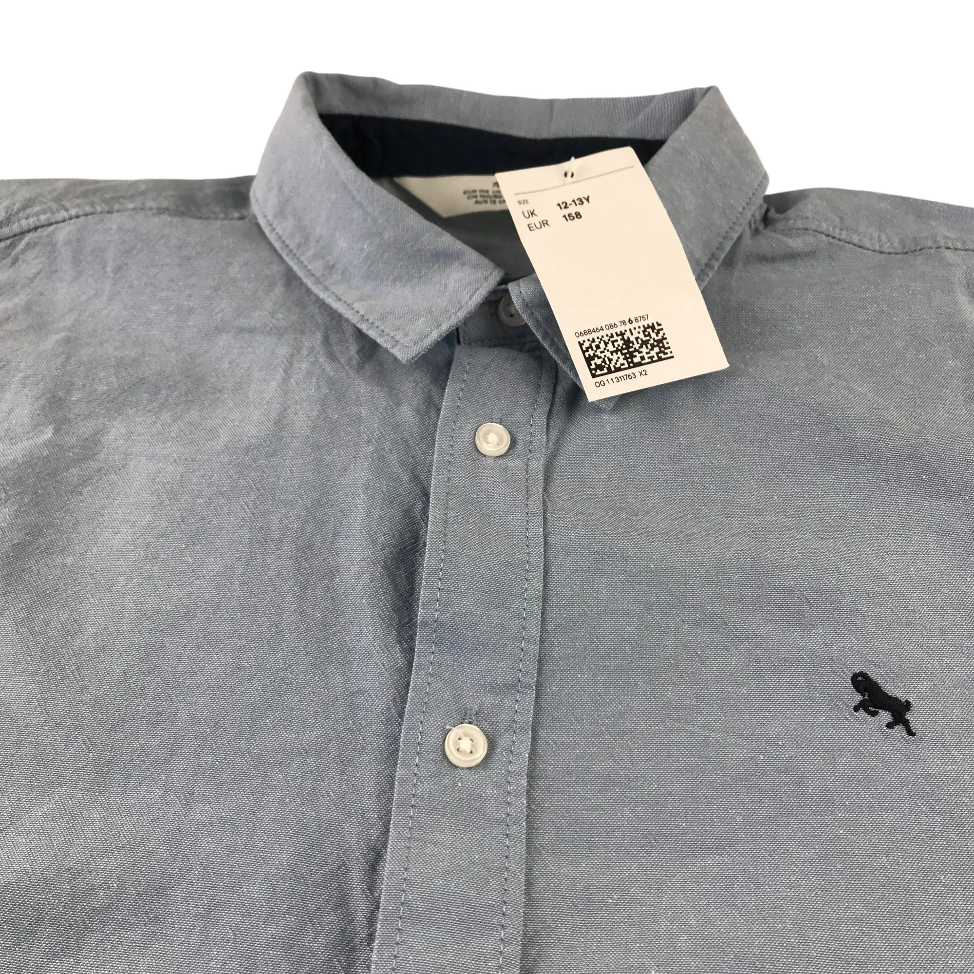 H&M Shirt 12-13 Years Blue Plain Button-Up Cotton