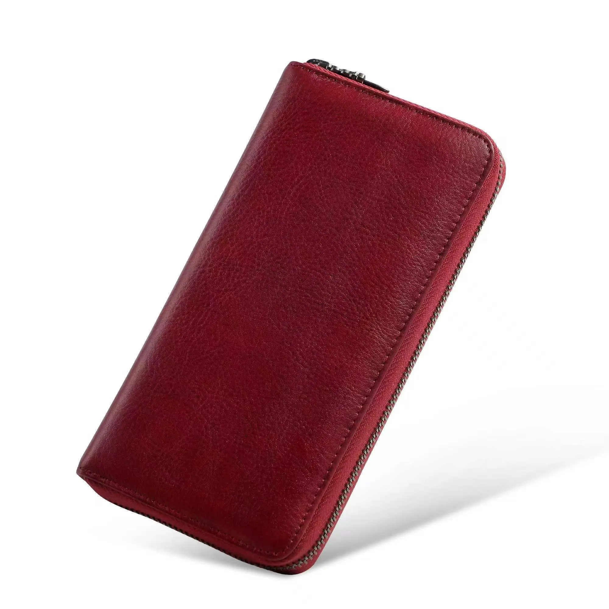Handmade Long Leather Wallet Purse Large Capcity Multi Cards Zipper Soft Clutch for Women