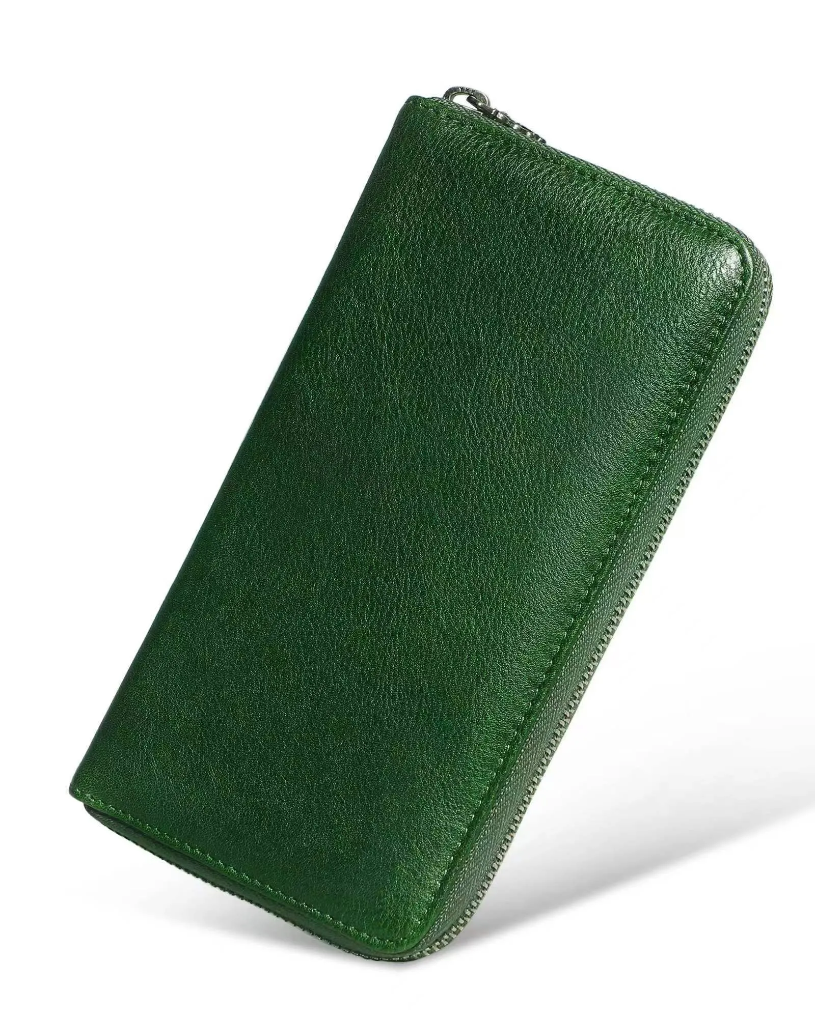 Handmade Long Leather Wallet Purse Large Capcity Multi Cards Zipper Soft Clutch for Women