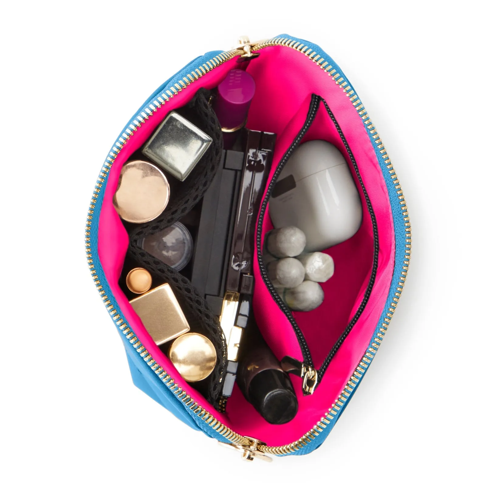 Kusshi Everyday Makeup Bag in Light Blue with Neon Pink Interior