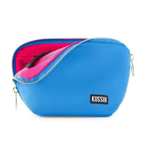 Kusshi Everyday Makeup Bag in Light Blue with Neon Pink Interior