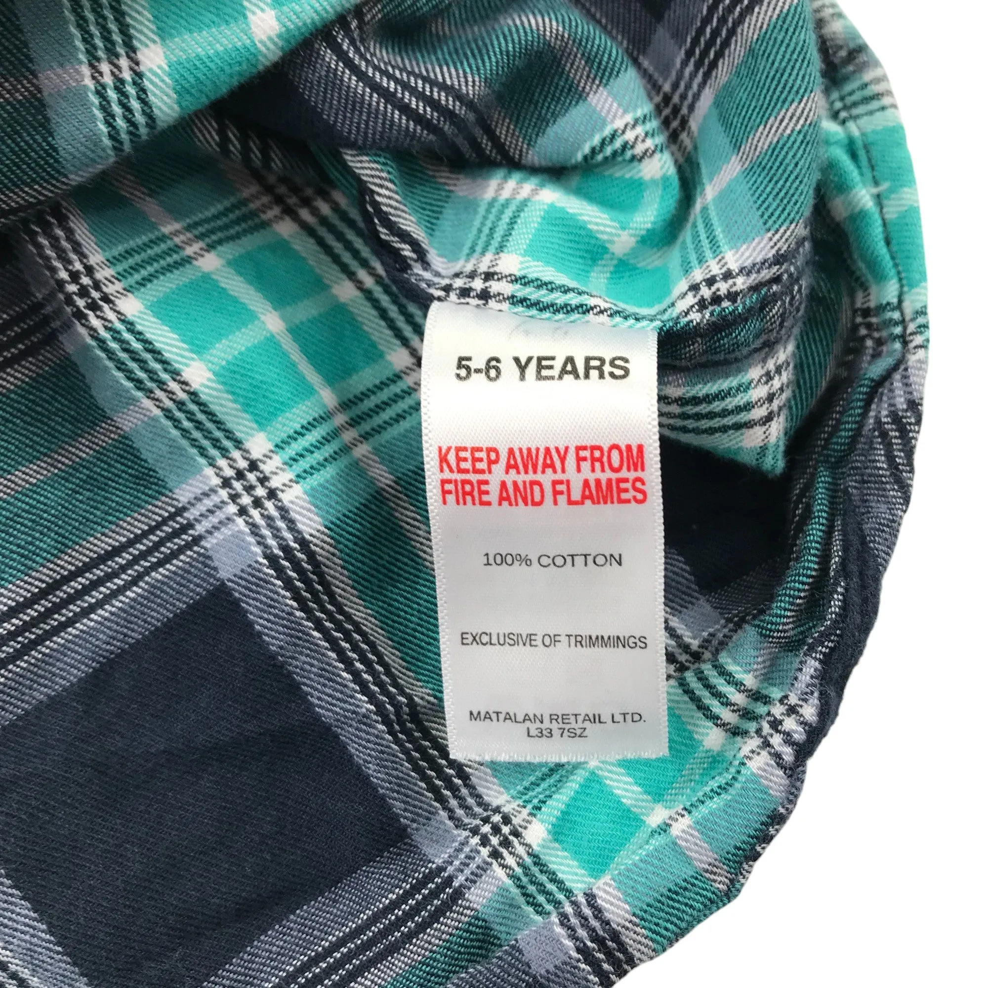 Matalan Shirt 5-6 Years Green Checked Cotton