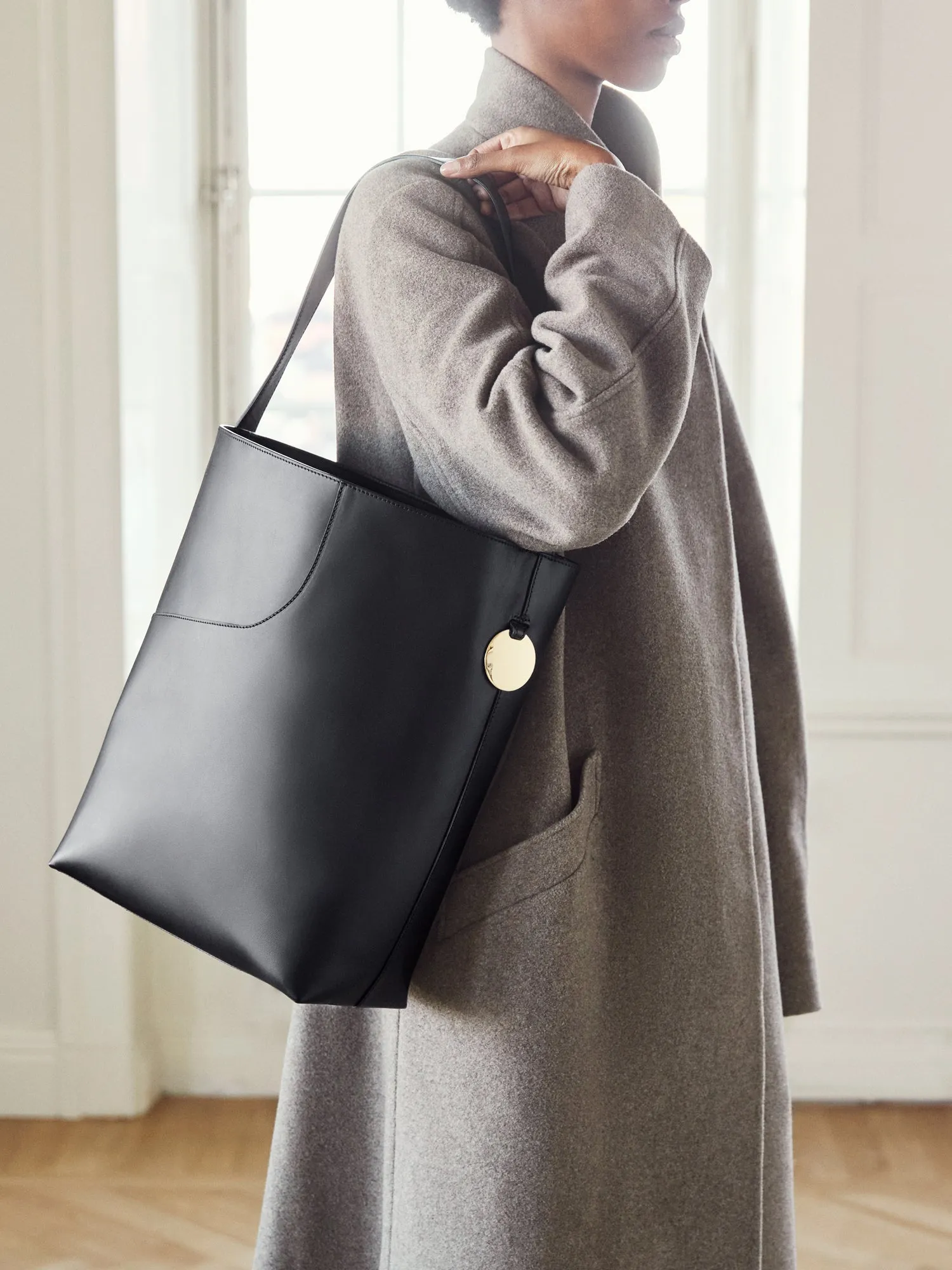 Pienza Black Leather Large tote Bag