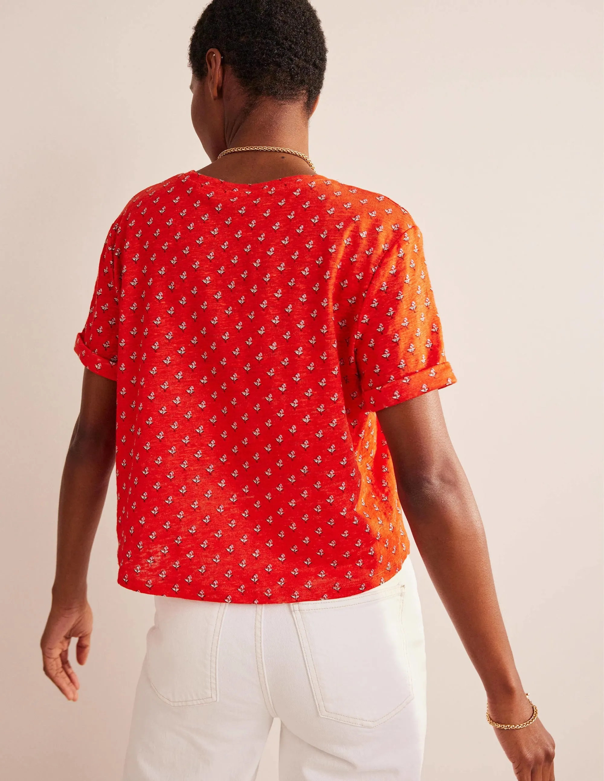 Printed Linen T-shirt-Blood Orange, Tulip Blush