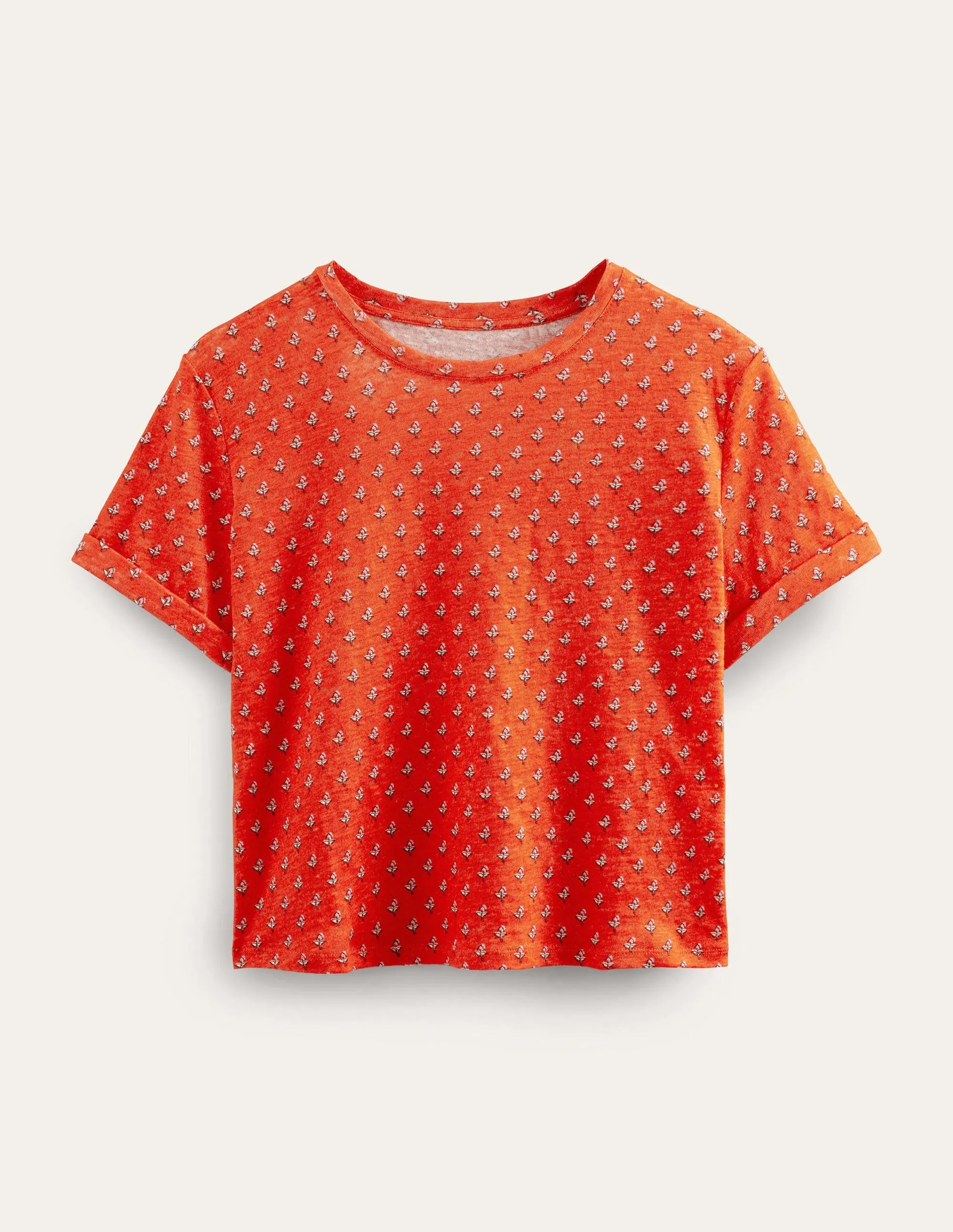 Printed Linen T-shirt-Blood Orange, Tulip Blush