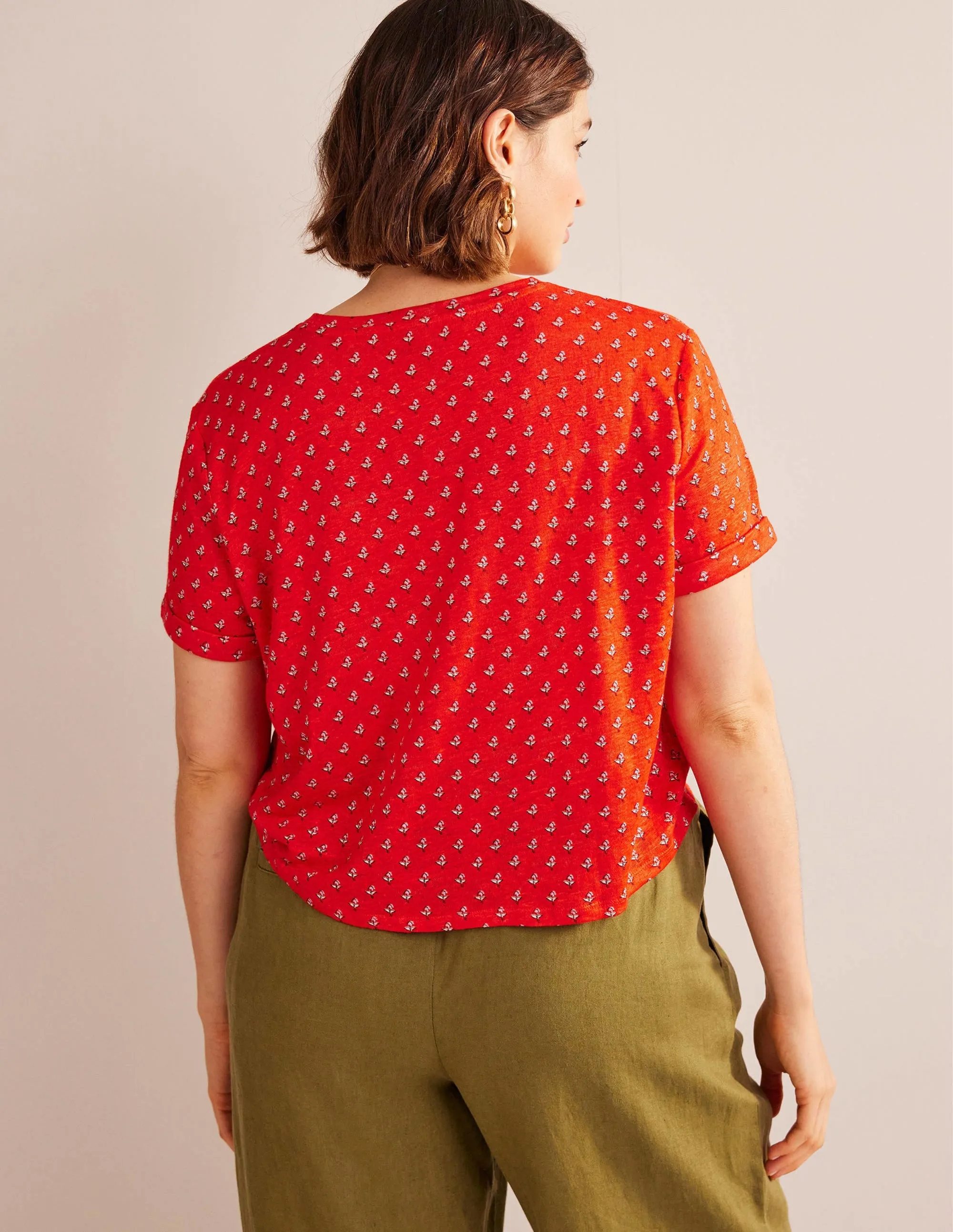 Printed Linen T-shirt-Blood Orange, Tulip Blush