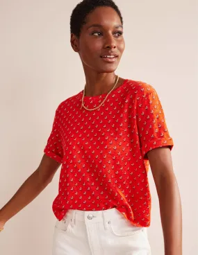 Printed Linen T-shirt-Blood Orange, Tulip Blush