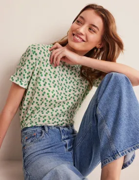 Printed Linen T-shirt-Ivory, Spaced Ditsy
