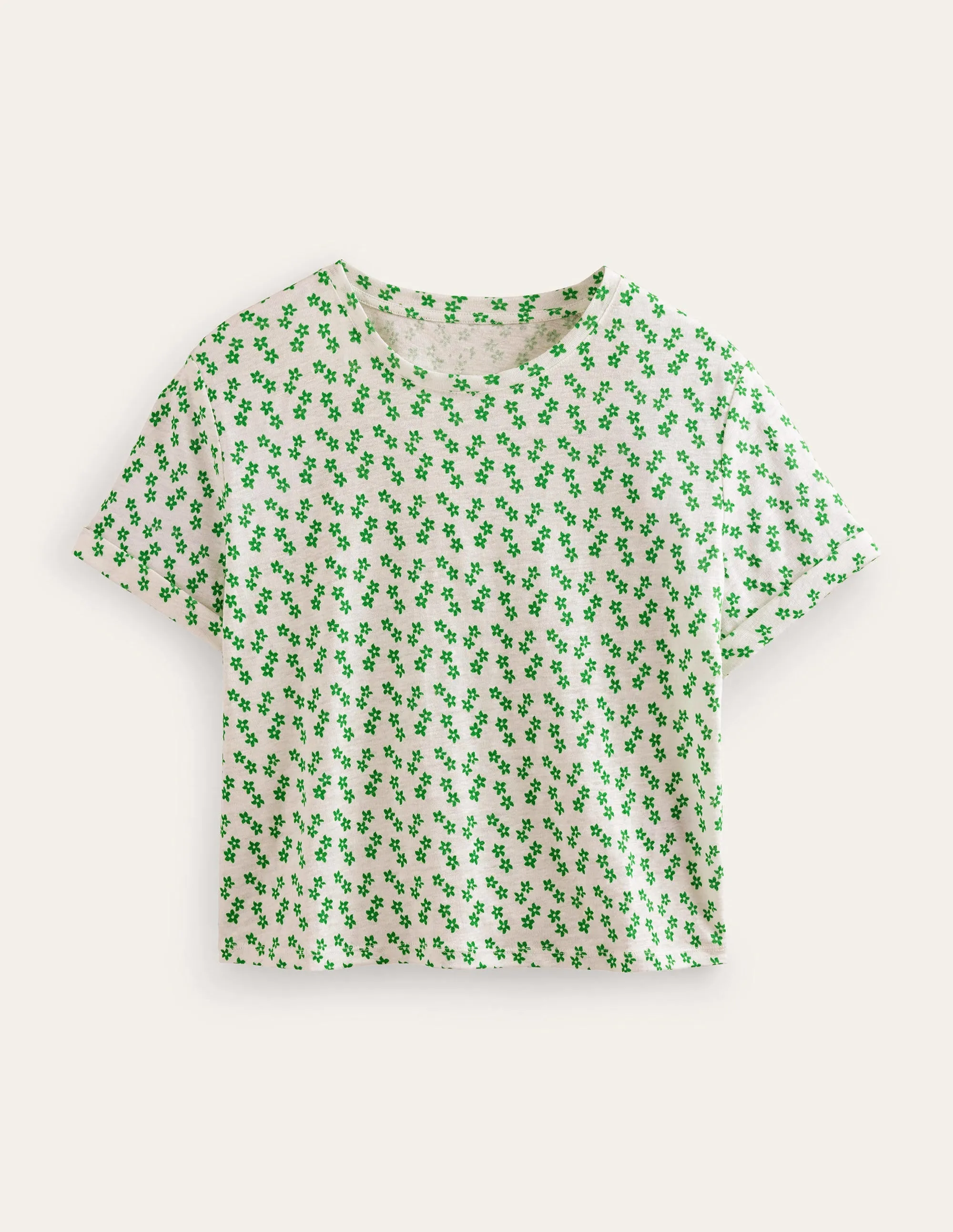 Printed Linen T-shirt-Ivory, Spaced Ditsy