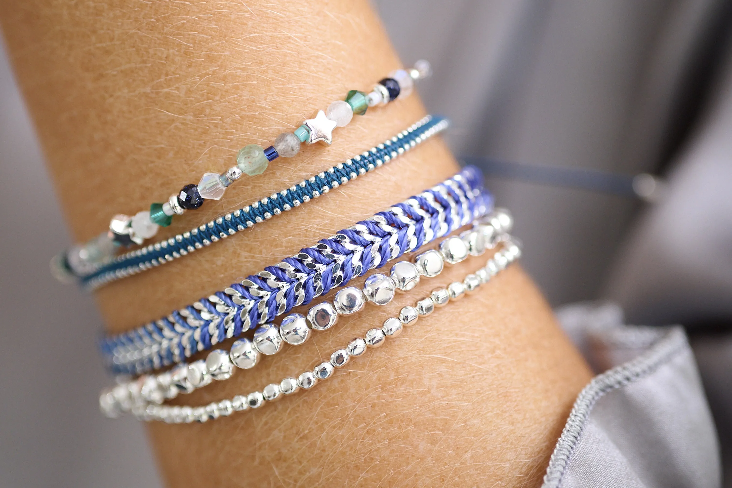 Sabal Minor Silver Nugget Stretchy Bracelet Set