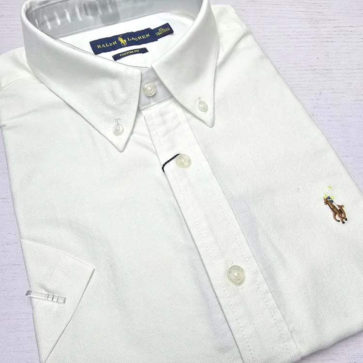 Shortsleeve PRL designer men's dress Shirt | White