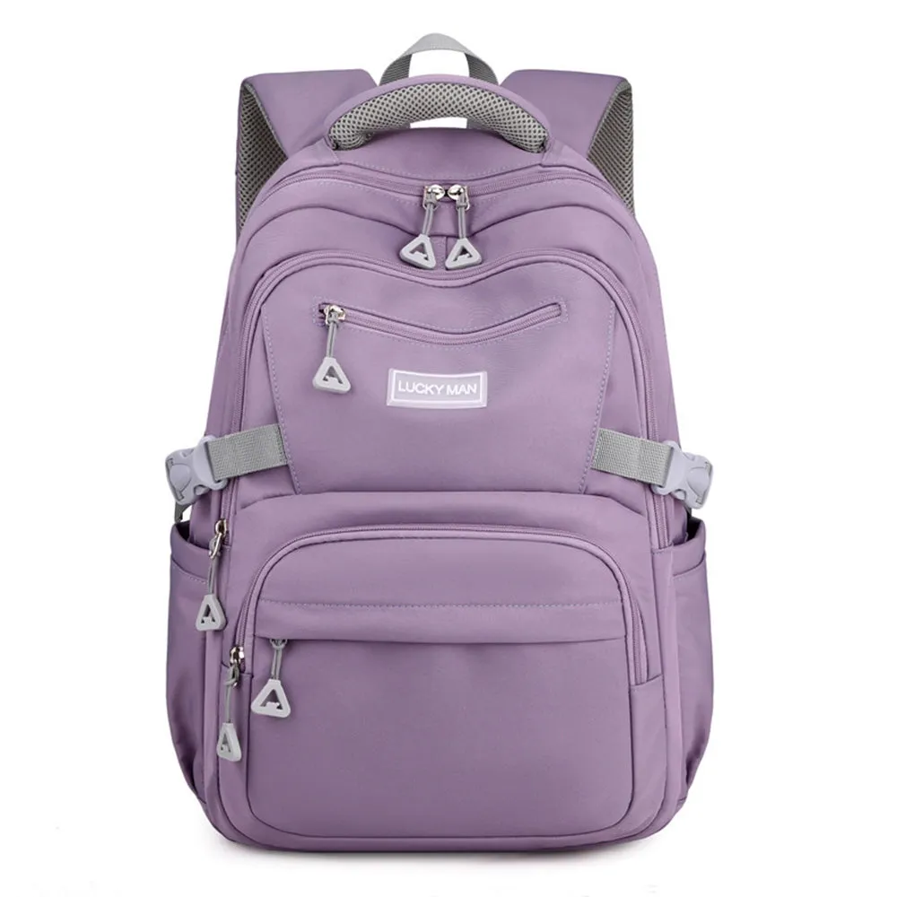 Solid Nylon Backpack Teenage Girls School Shoulder Bag Purple