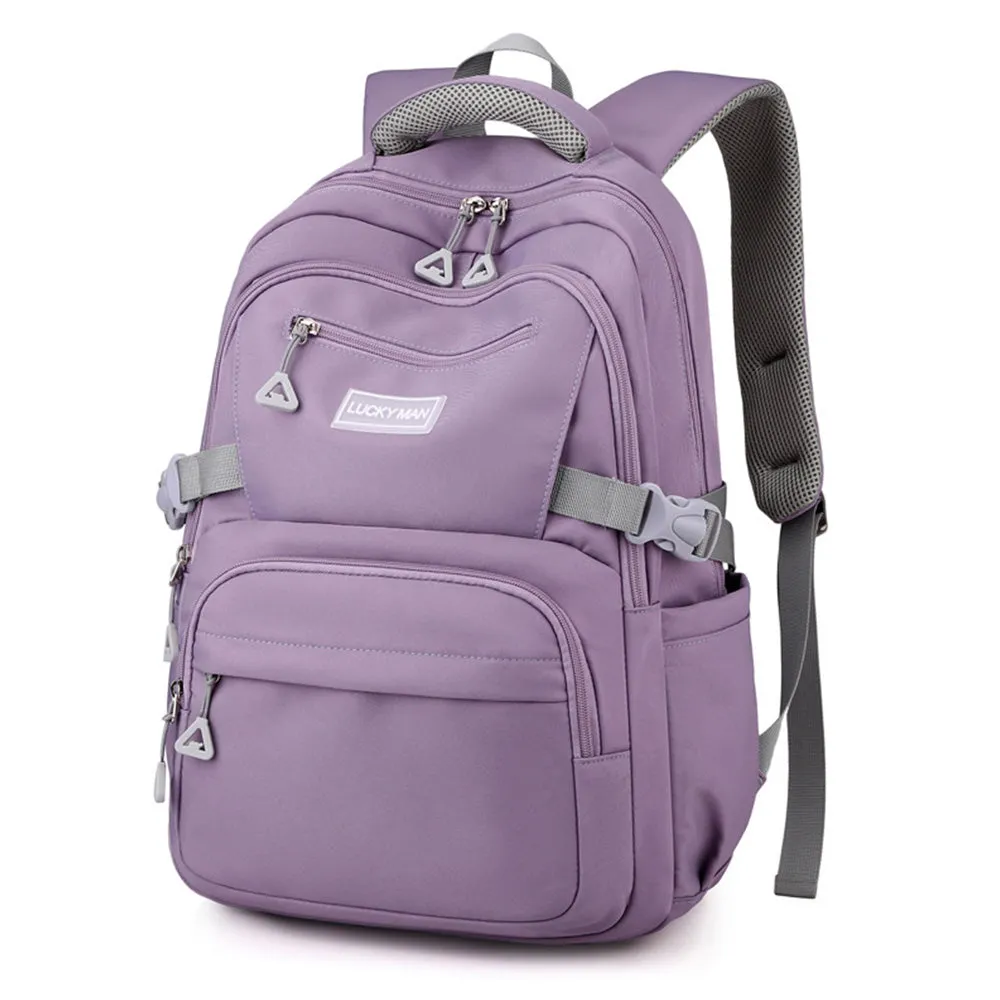 Solid Nylon Backpack Teenage Girls School Shoulder Bag Purple