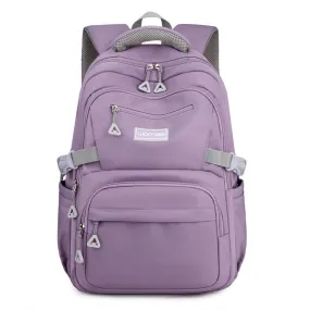 Solid Nylon Backpack Teenage Girls School Shoulder Bag Purple