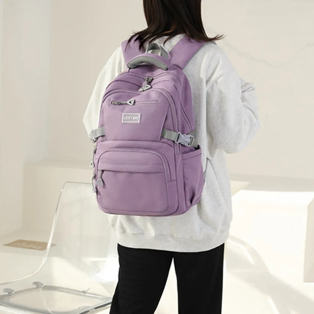 Solid Nylon Backpack Teenage Girls School Shoulder Bag Purple