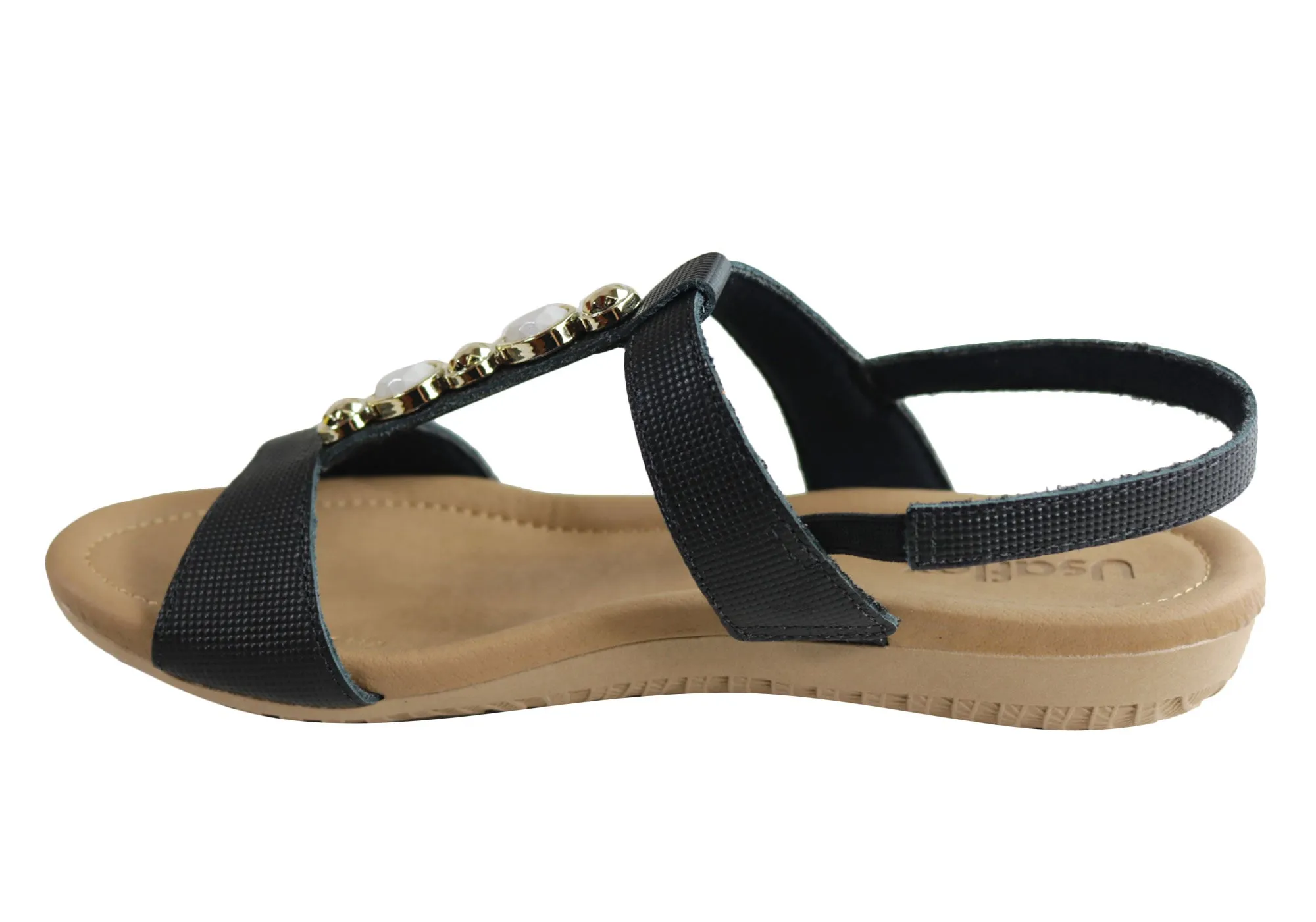 Usaflex Darwin Womens Comfort Cushioned Leather Sandals Made In Brazil