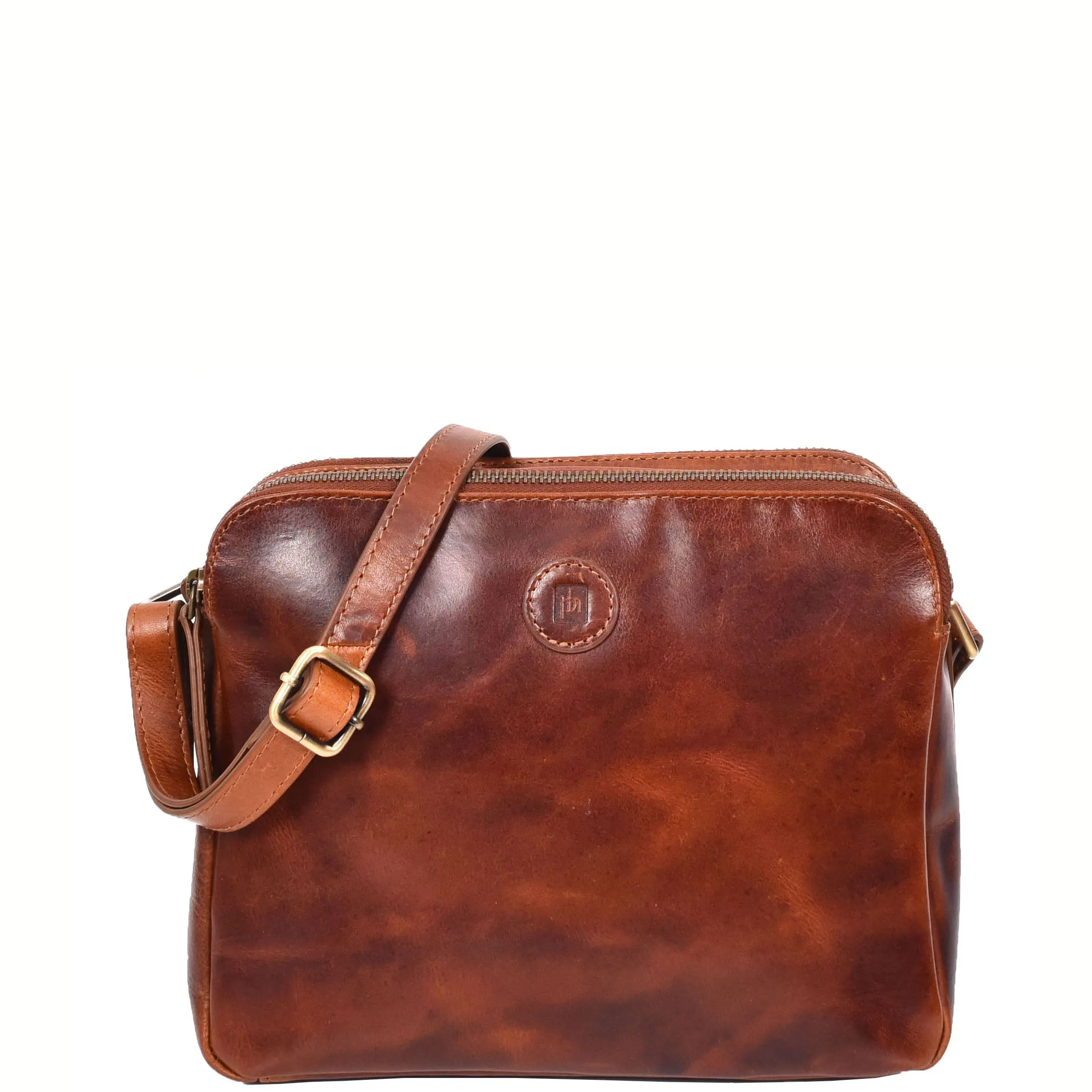 Womens Leather Crossbody Bag Classic Twin Zip Top Organiser A800 Cognac