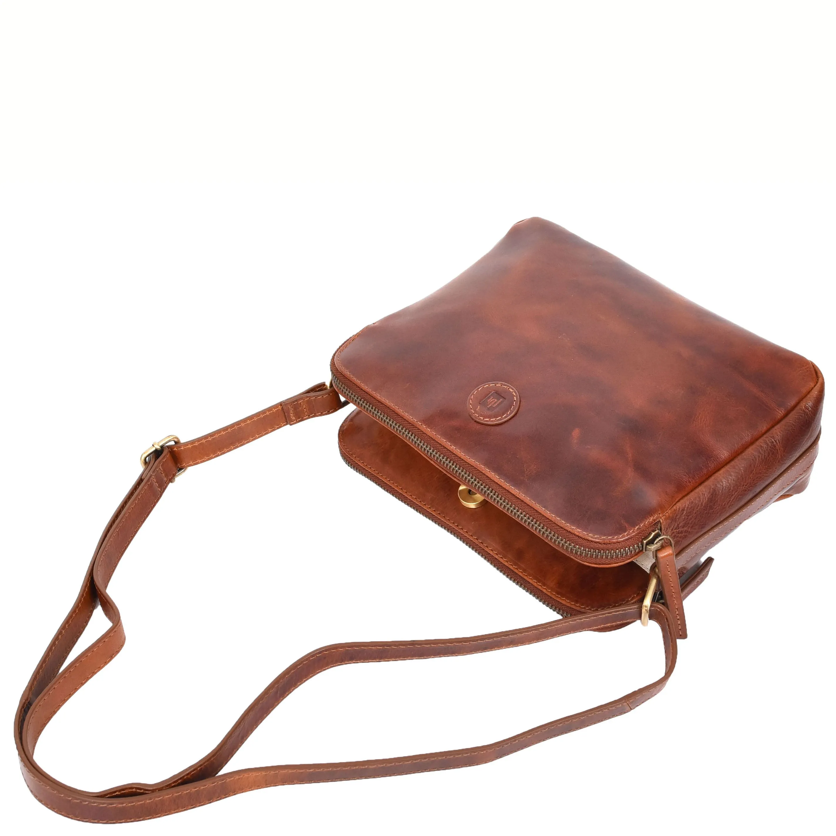 Womens Leather Crossbody Bag Classic Twin Zip Top Organiser A800 Cognac
