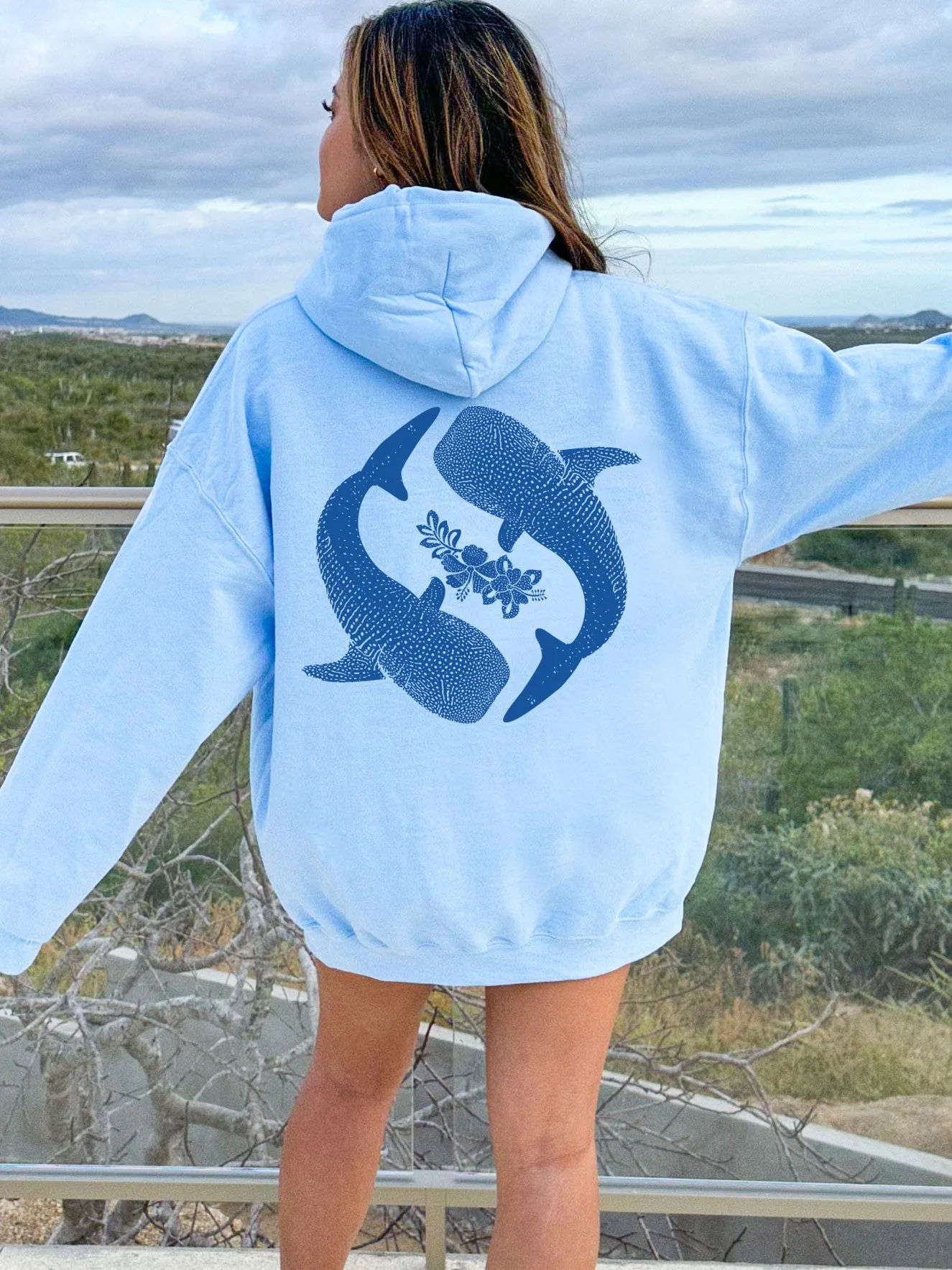 Yin Yang Whale Shark Hibiscus Hoodie - New!
