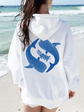 Yin Yang Whale Shark Hibiscus Hoodie - New!