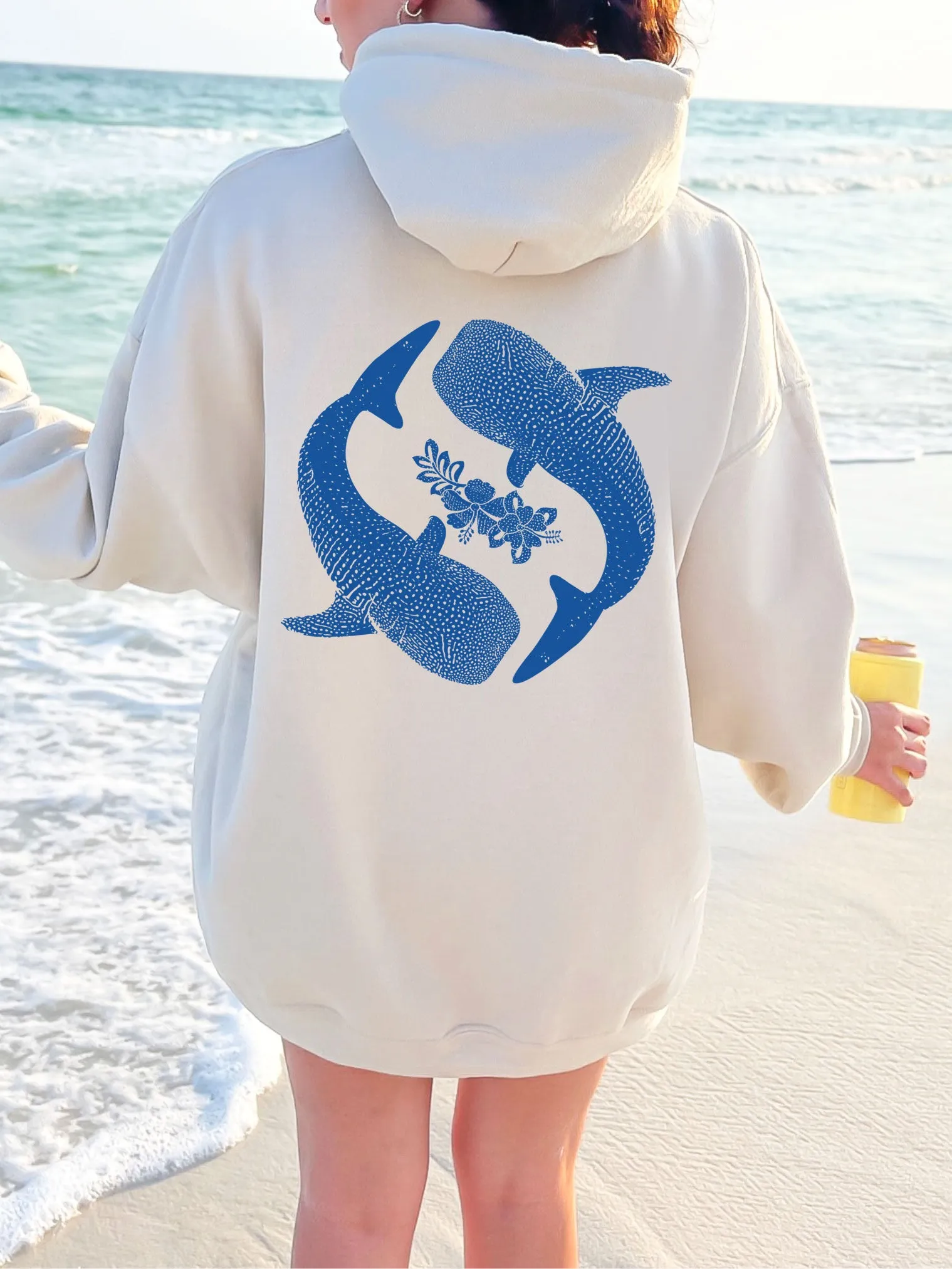 Yin Yang Whale Shark Hibiscus Hoodie - New!
